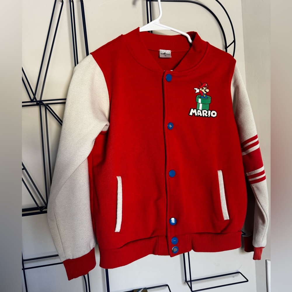 Mario Kids Red and White Varsity Jacket